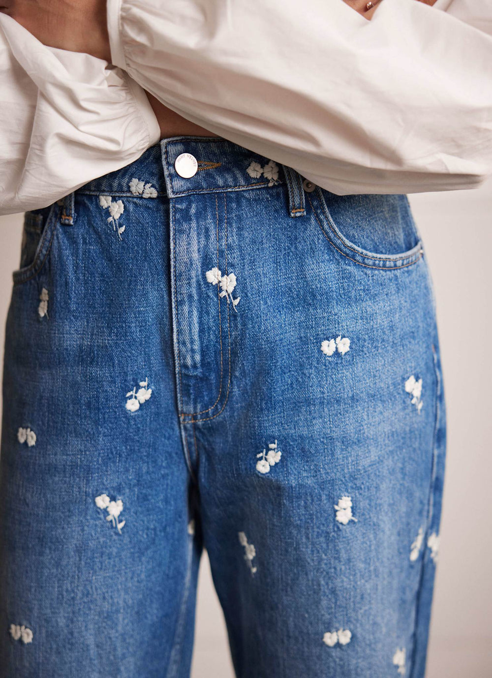 Indigo Embroidered Floral Relaxed Jeans