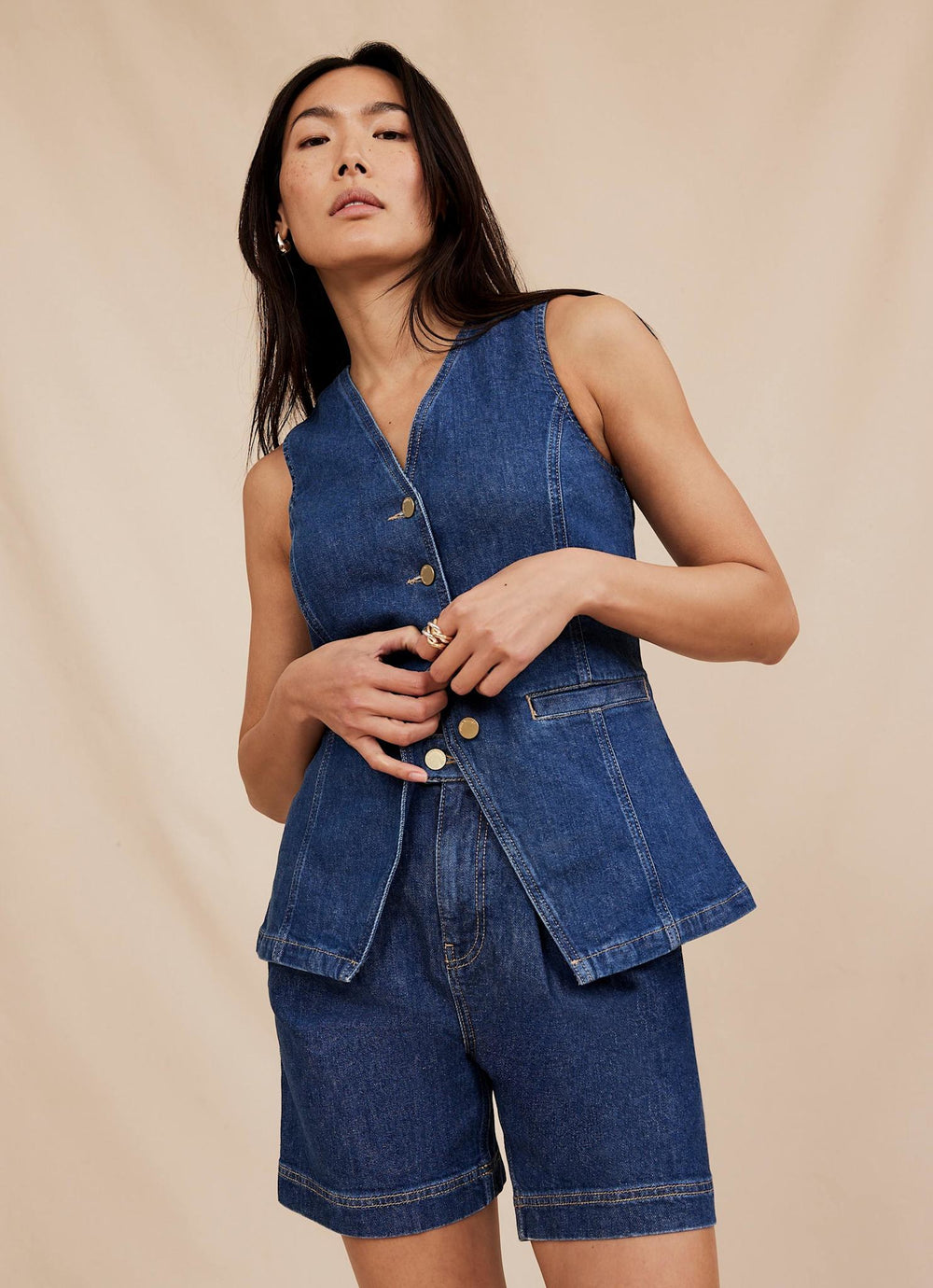 Indigo Denim Pleated Shorts