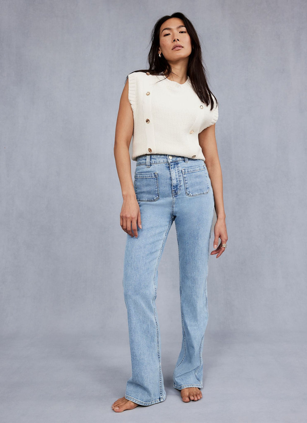 Light Indigo Relaxed Bootcut Patch Pocket Jeans