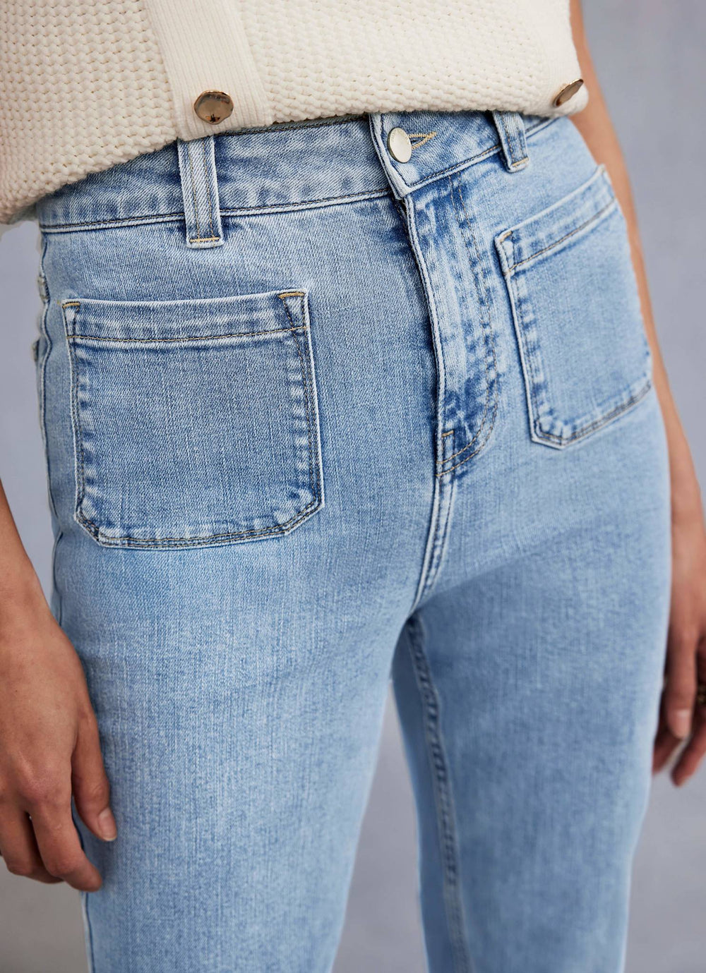 Light Indigo Relaxed Bootcut Patch Pocket Jeans