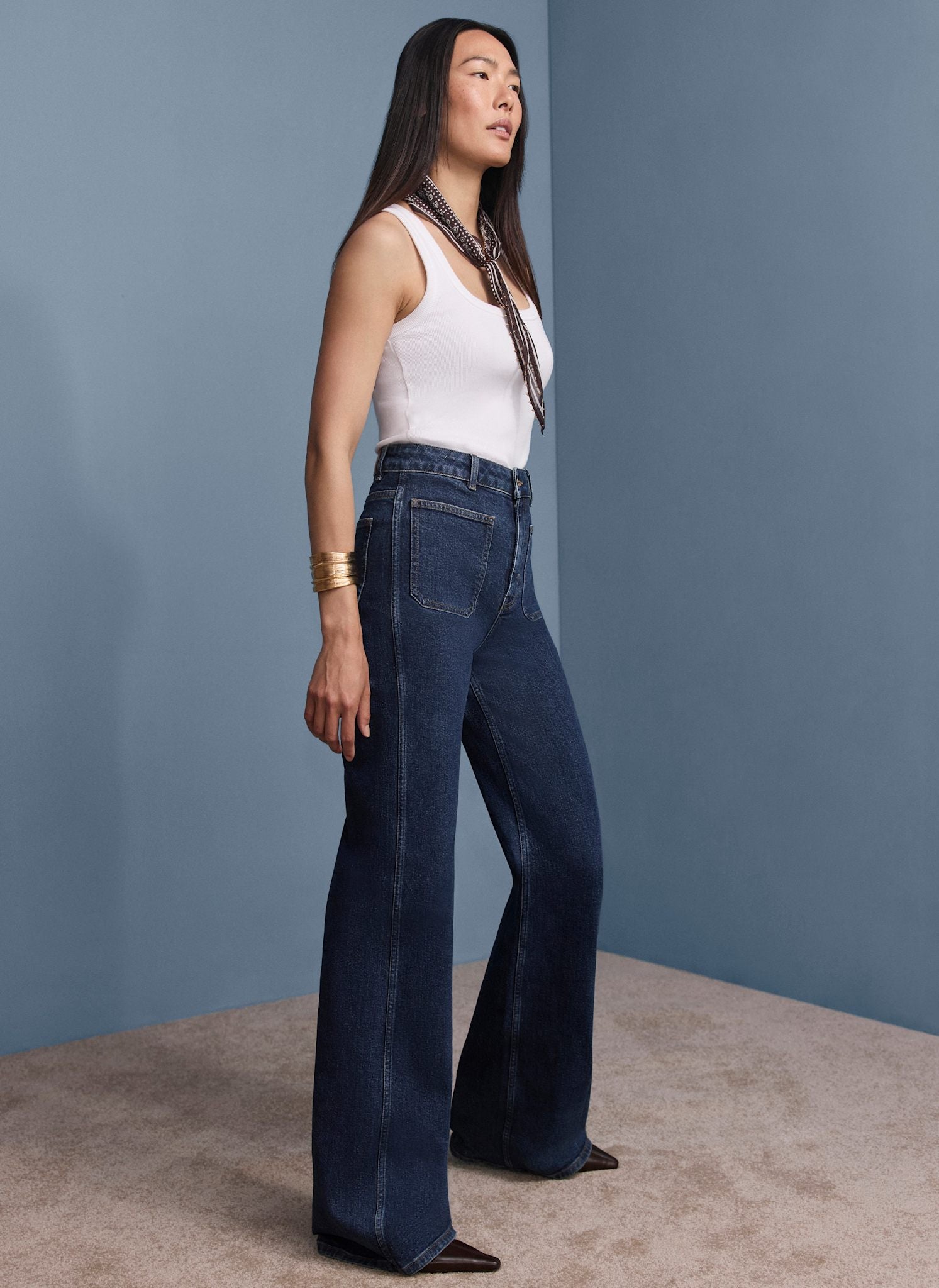 Indigo Relaxed Flare Patch Pocket Jeans – Mint Velvet