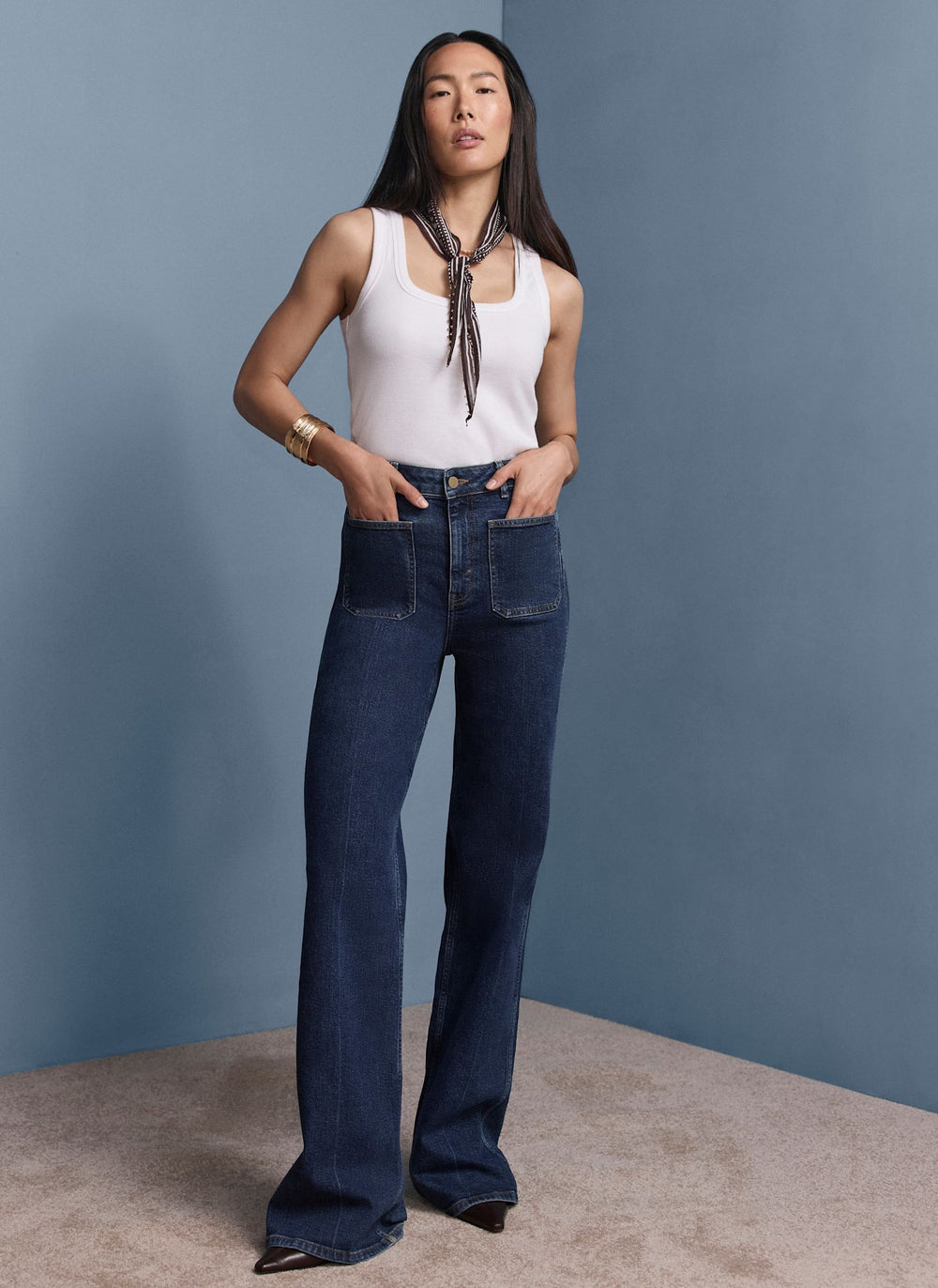 Indigo Relaxed Straight Patch Pocket Jeans