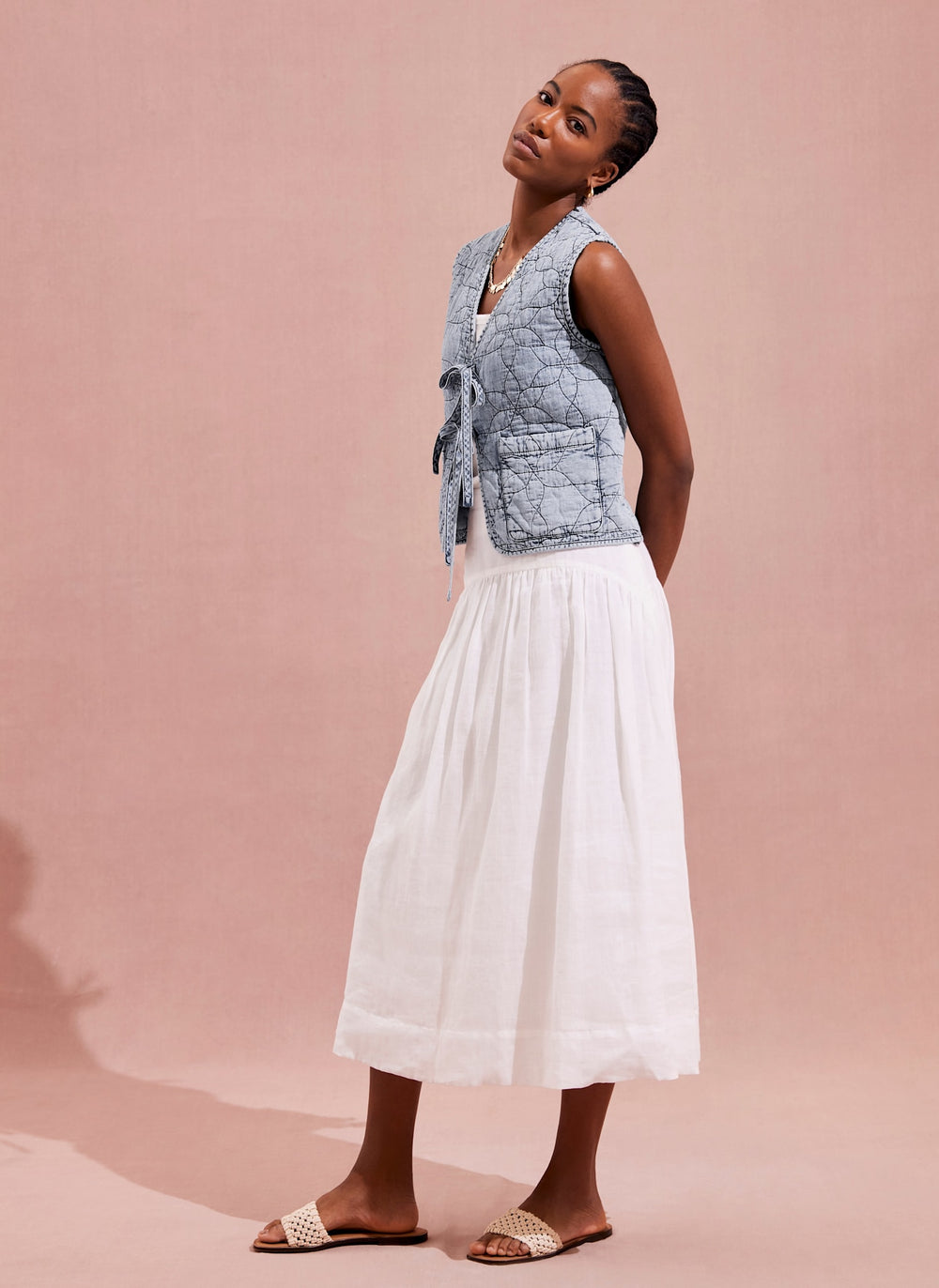 Indigo Quilted Tie Front Gilet