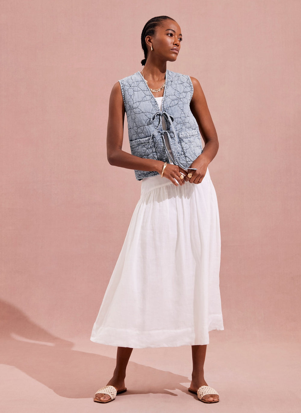 Indigo Quilted Tie Front Gilet