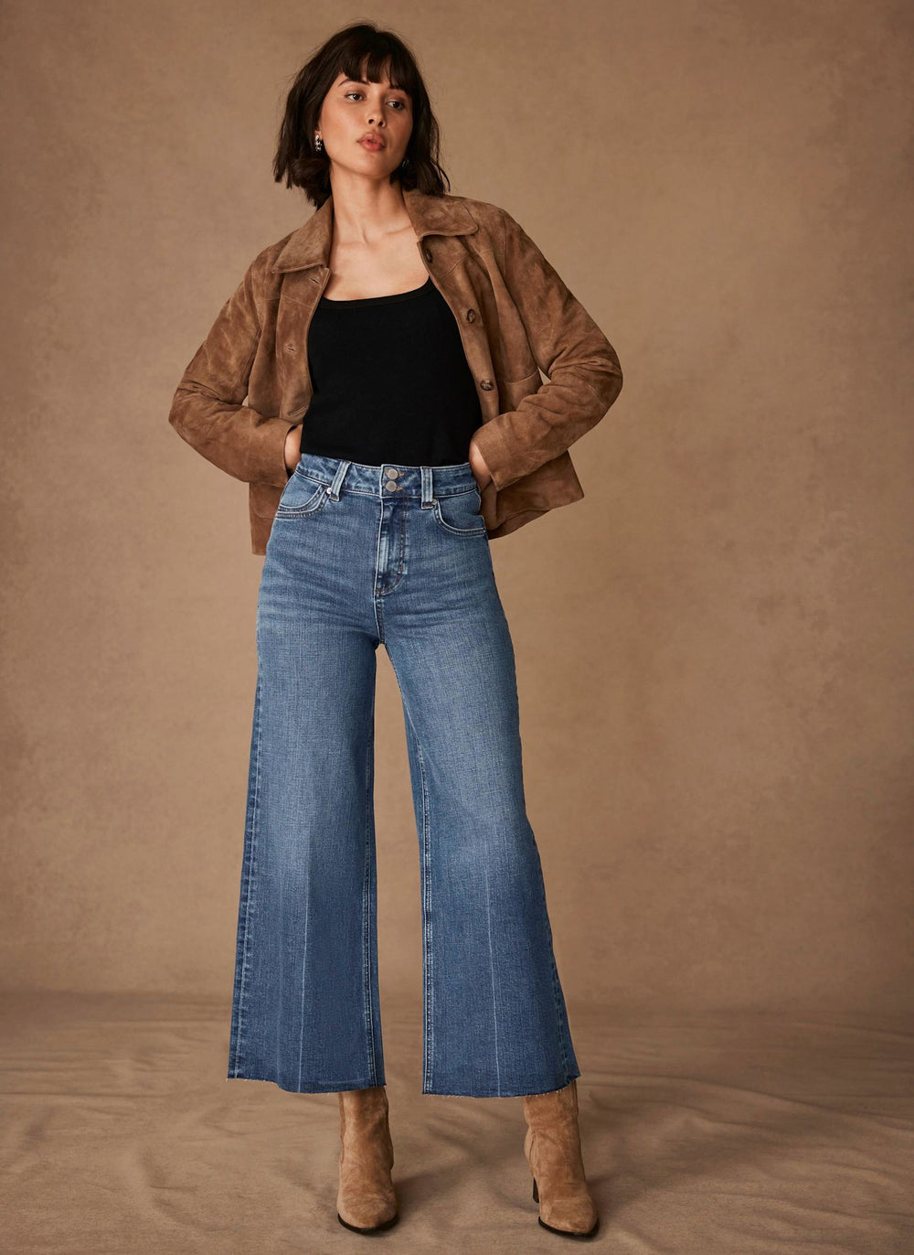Mid Indigo Cropped Wide Jeans