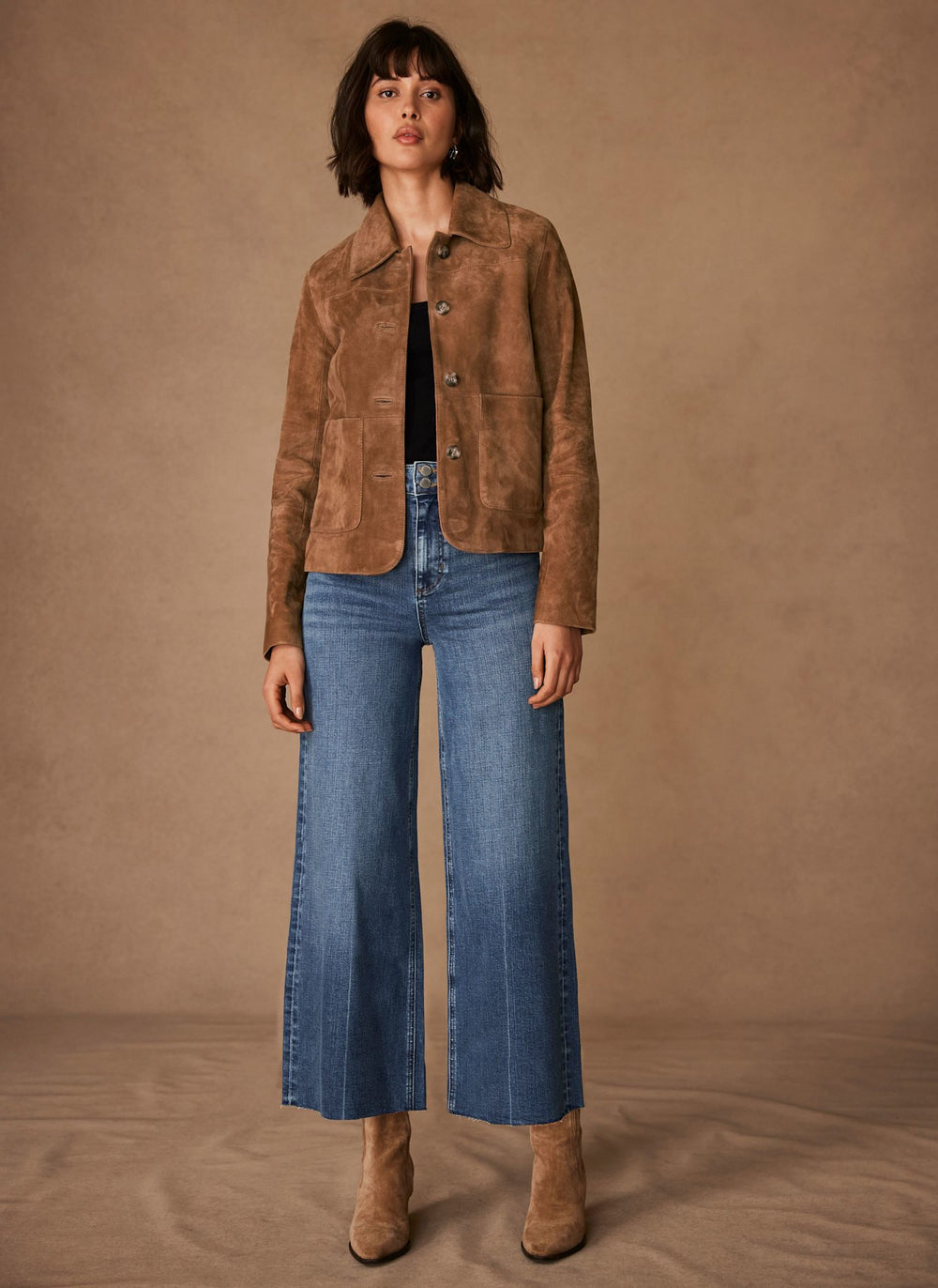 Mid Indigo Cropped Wide Jeans