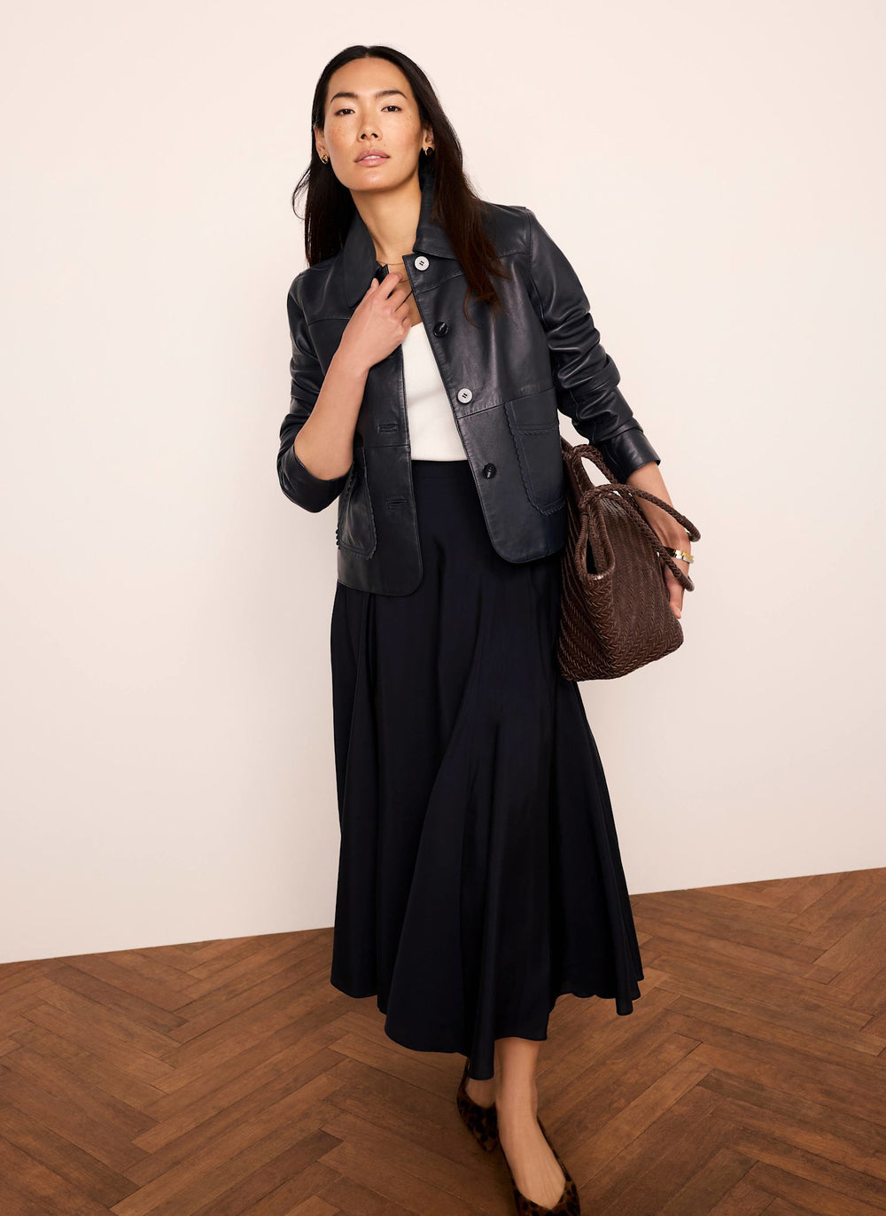 Navy Full Midi Skirt