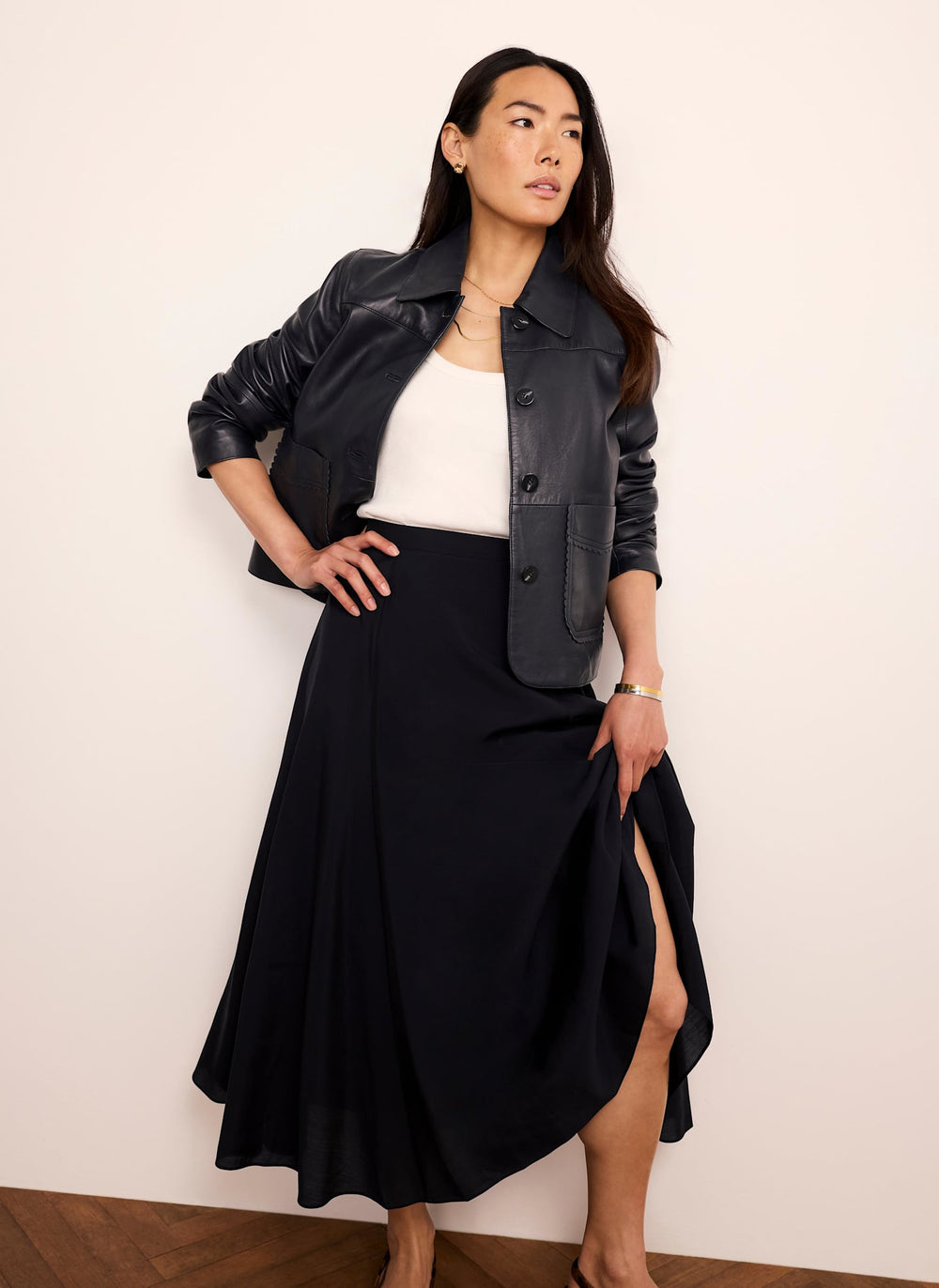 Navy Full Midi Skirt
