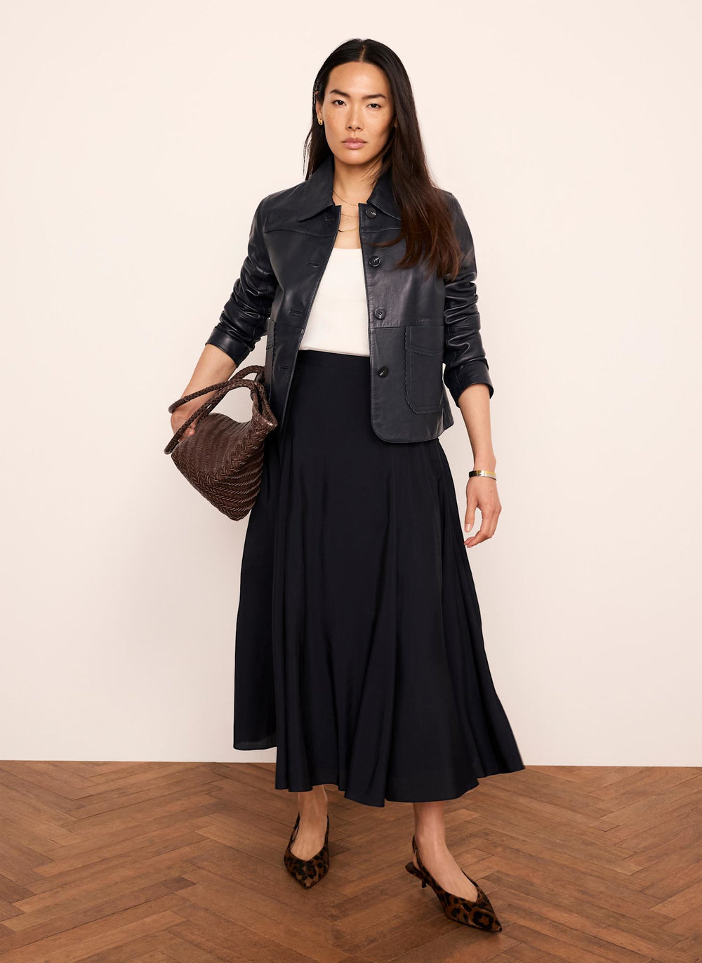 Navy Full Midi Skirt
