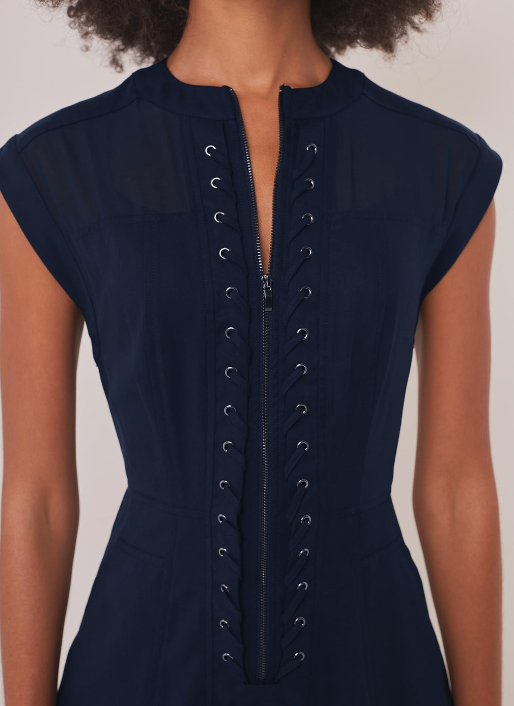 Navy Utility Eyelet Detail Midi Dress