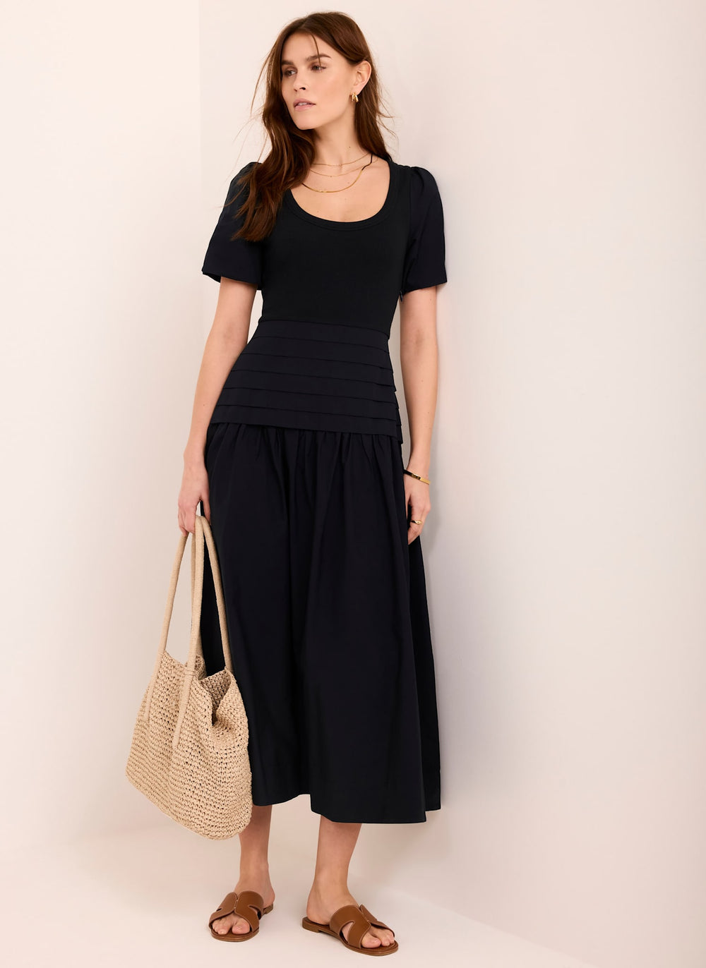 Navy Cotton Blend Maxi Dress