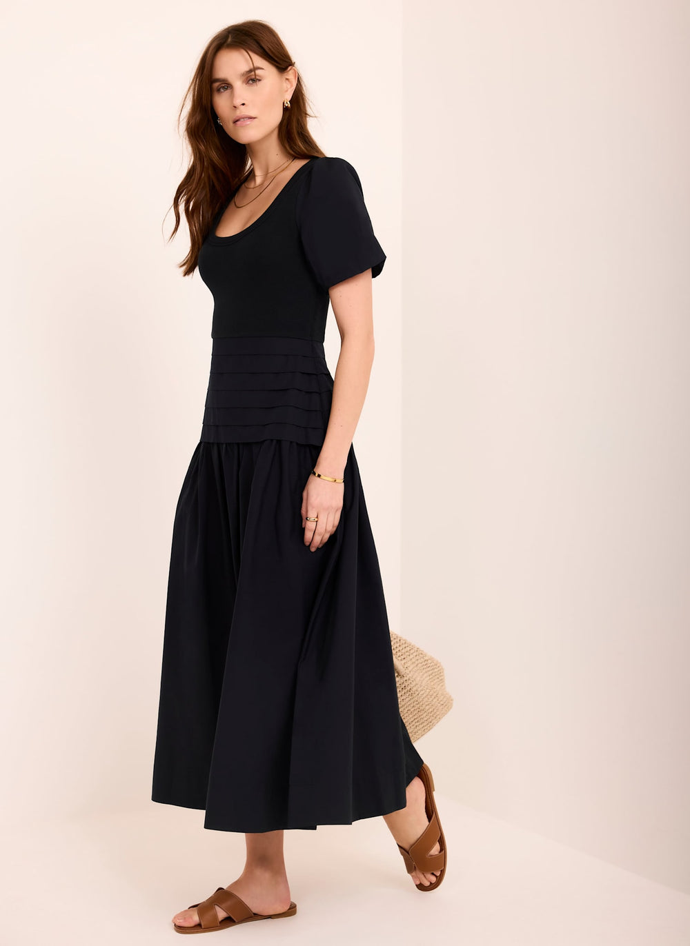 Navy Cotton Blend Maxi Dress