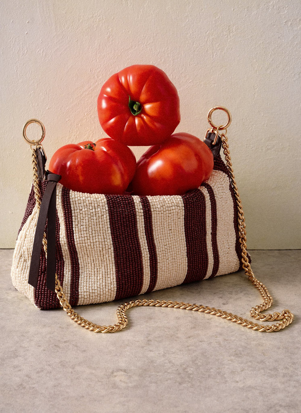 Isla Brown Stripe Beaded Clutch Bag
