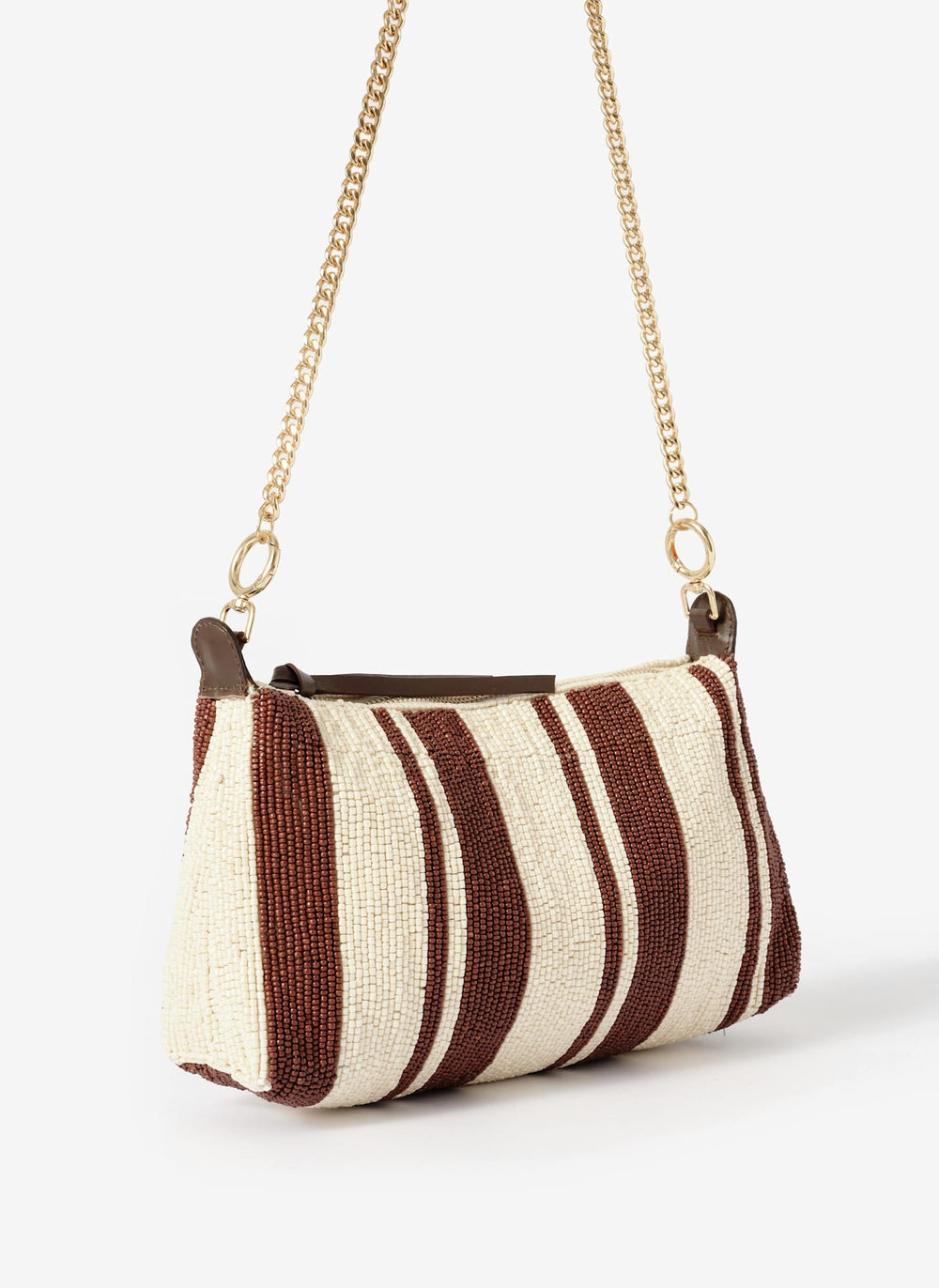 Isla Brown Stripe Beaded Clutch Bag