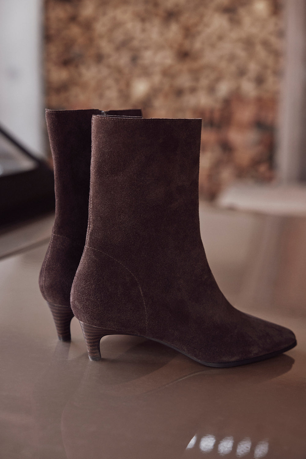 Issy Brown Suede Kitten Heel Ankle Boots