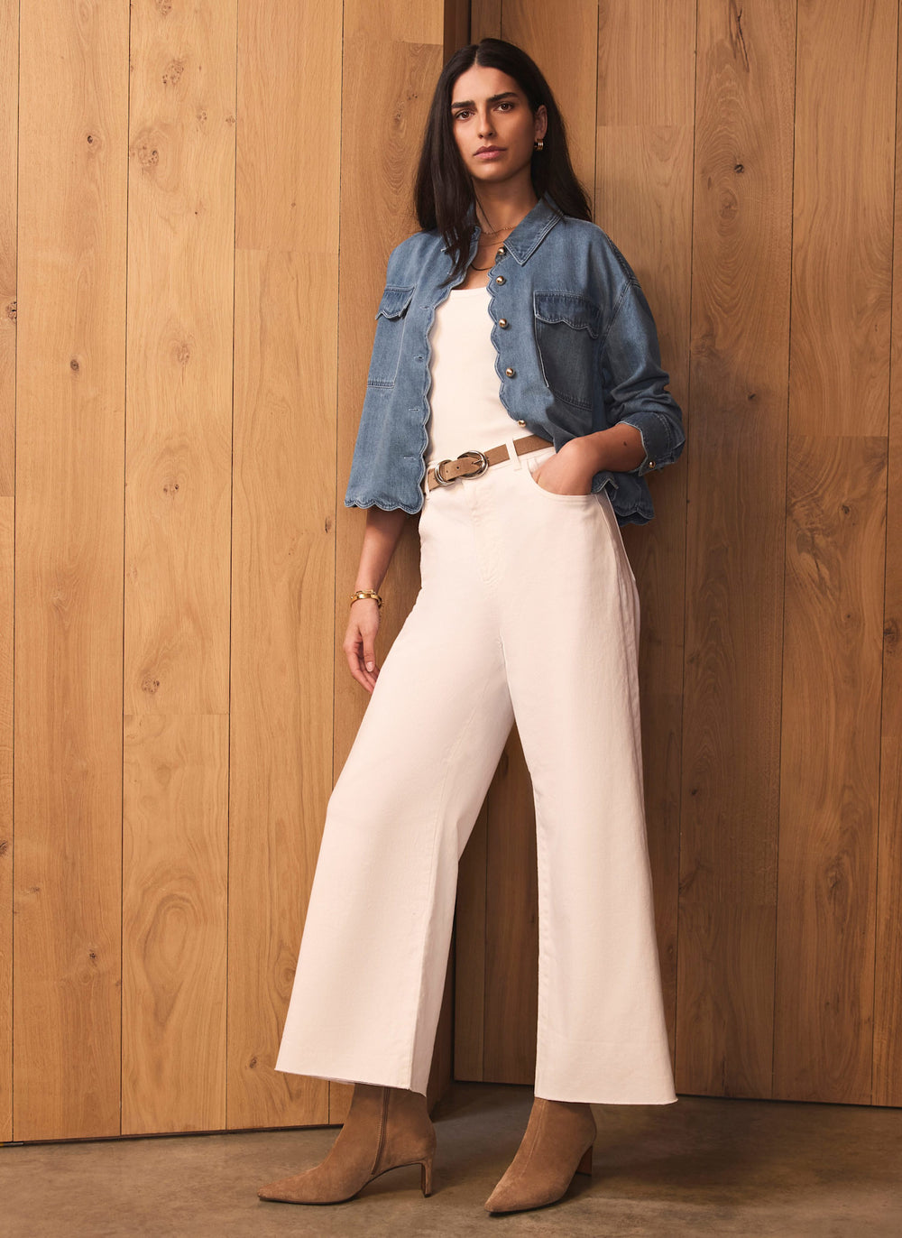 Cream Ankle Wide Leg Jeans