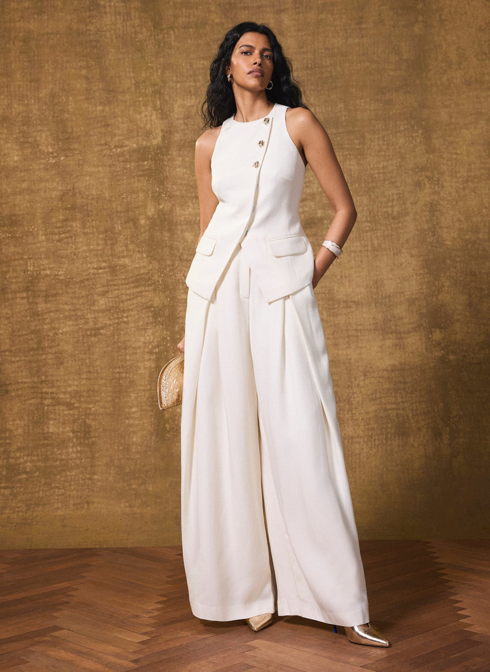Cream Asymmetric Backless Waistcoat