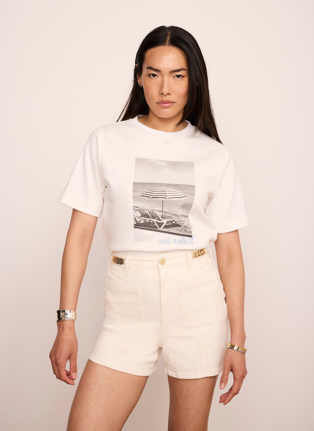 White Cotton Beach Print Ultimate T-Shirt