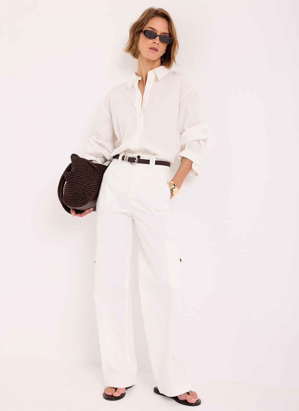 White Utility Chino Wide Leg Trousers