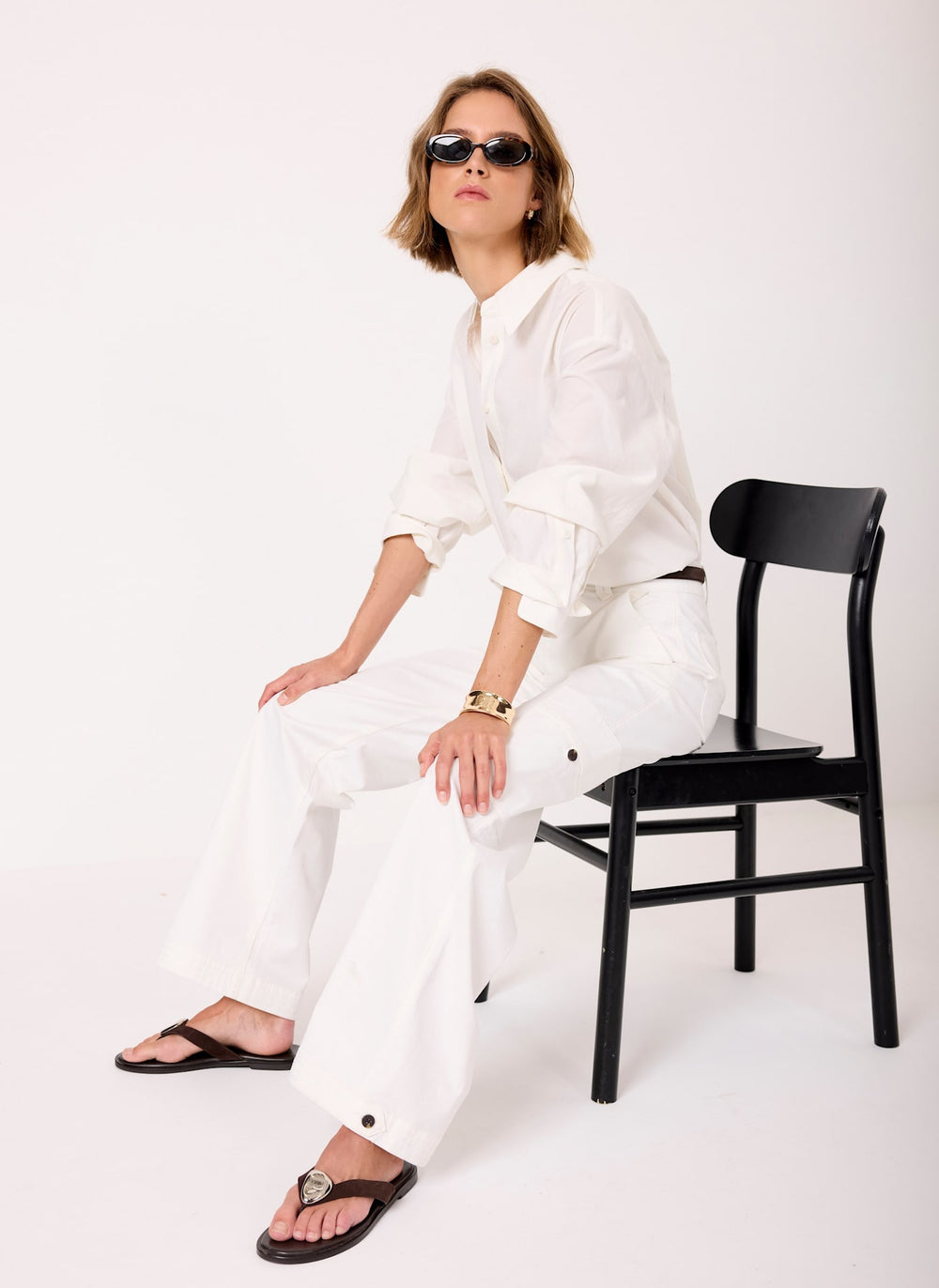 White Utility Chino Wide Leg Trousers