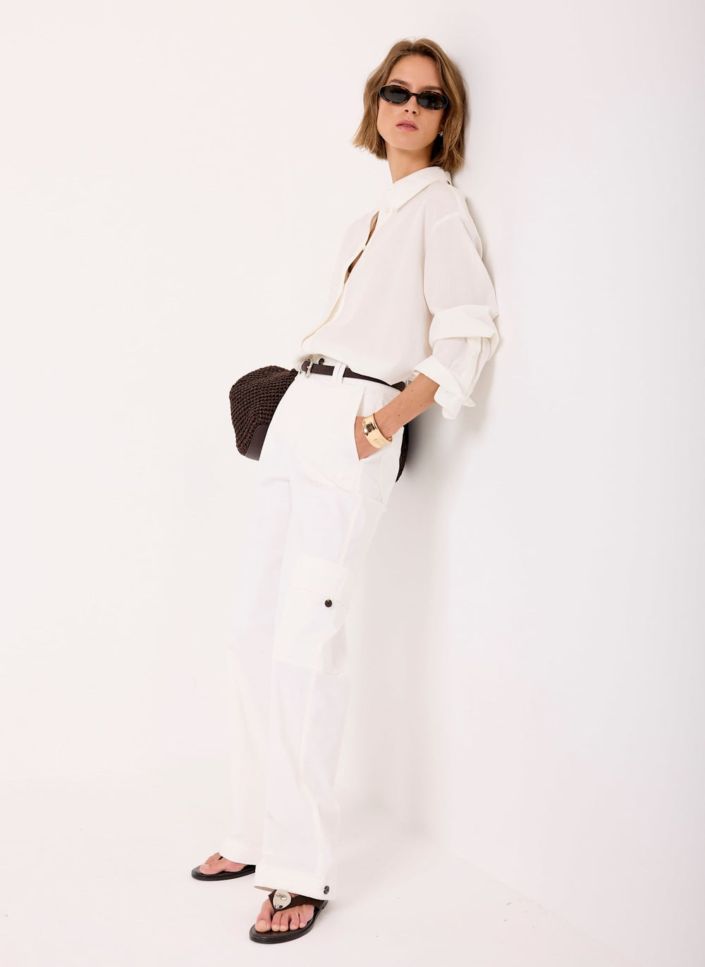 White Utility Chino Wide Leg Trousers