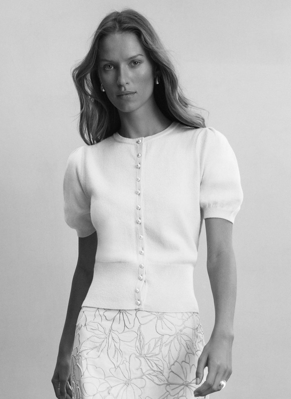 White Cashmere Short Sleeve Cardigan