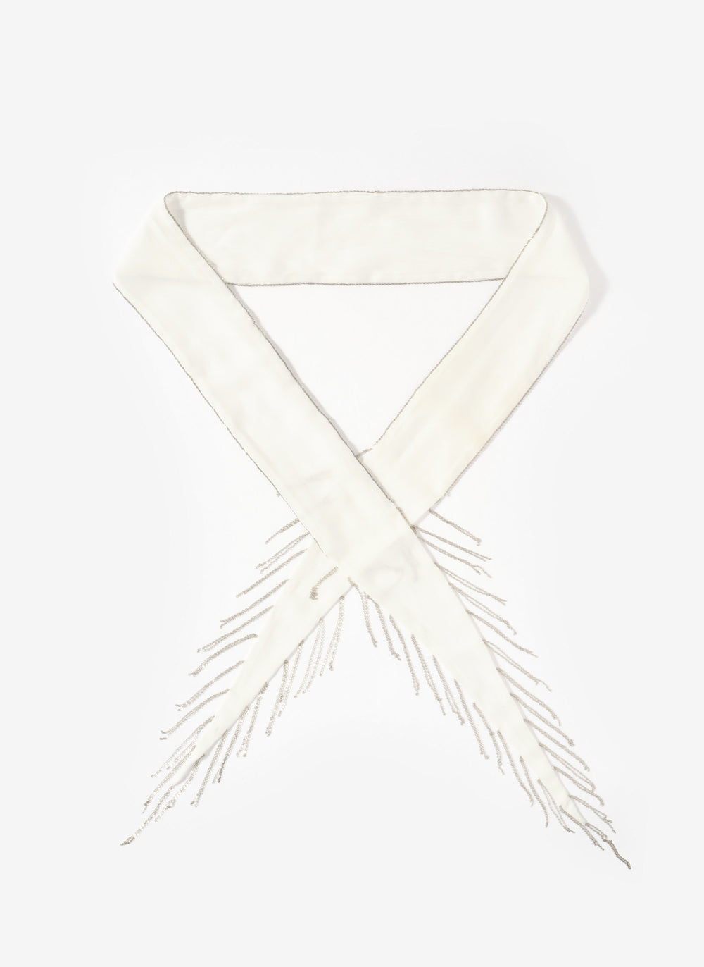White Chain Fringe Skinny Scarf