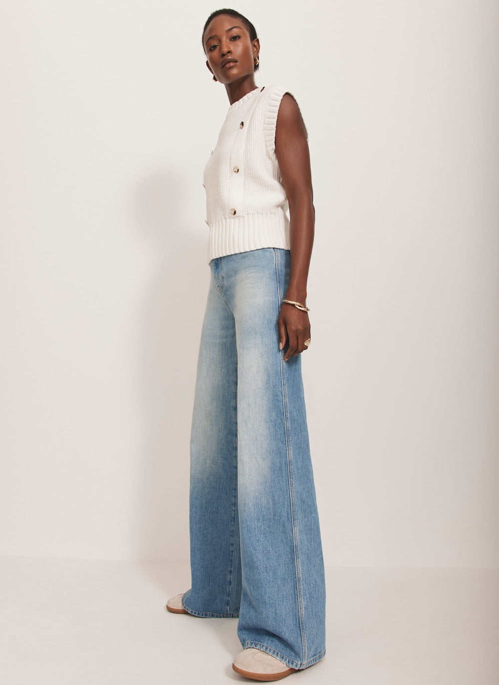 White Sleeveless Cotton Knit Top