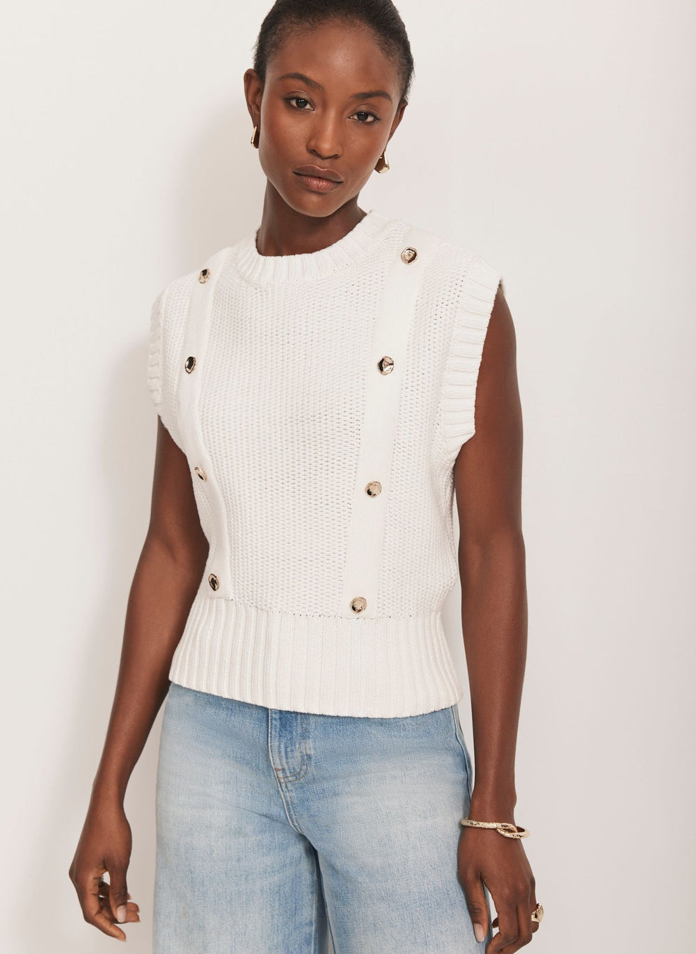 White Sleeveless Cotton Knit Top
