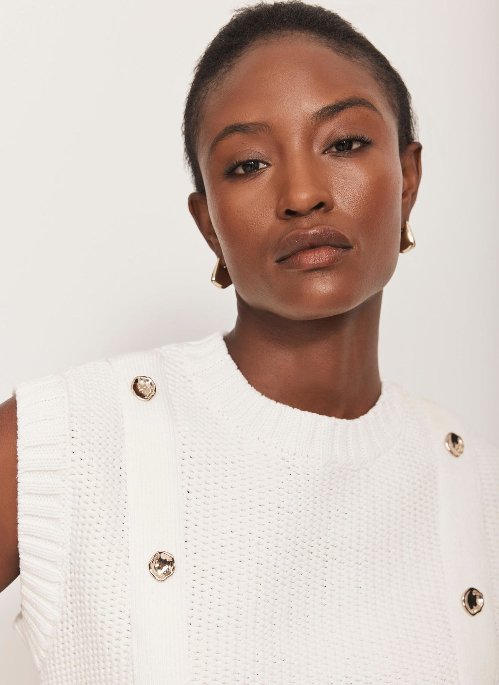 White Sleeveless Cotton Knit Top