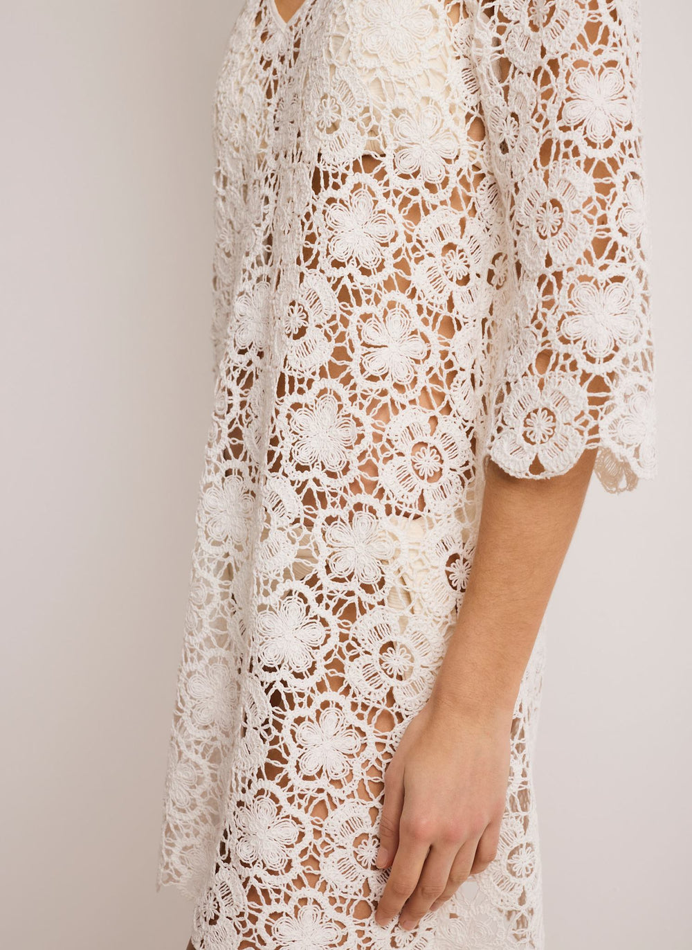 White Crochet Flower Beach Mini Dress