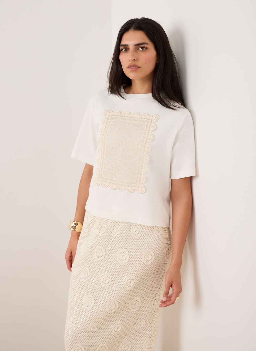 Cream Crochet Panel T-Shirt
