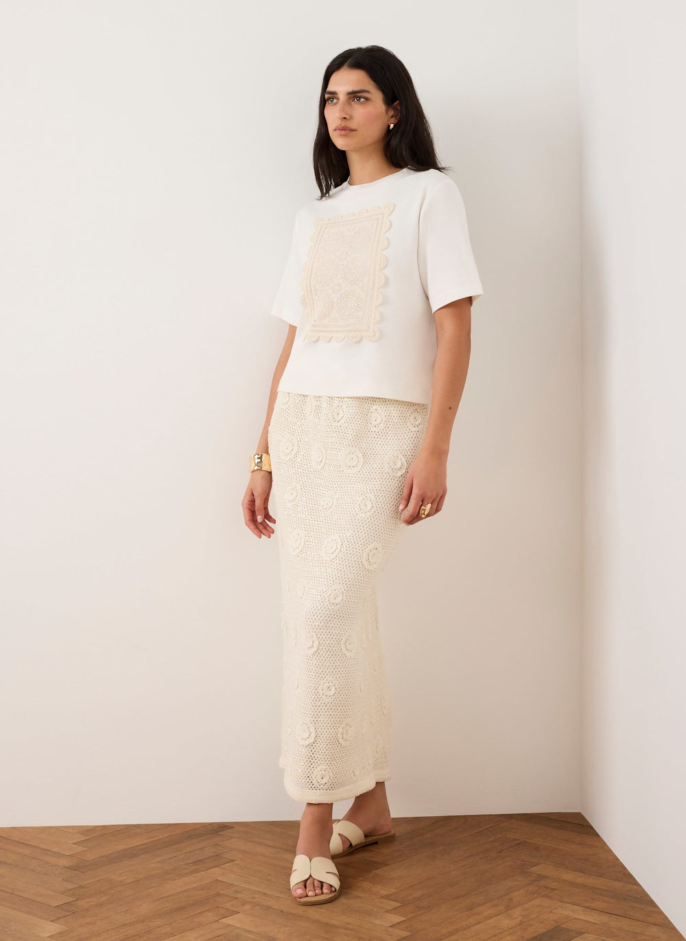 Cream Crochet Panel T-Shirt