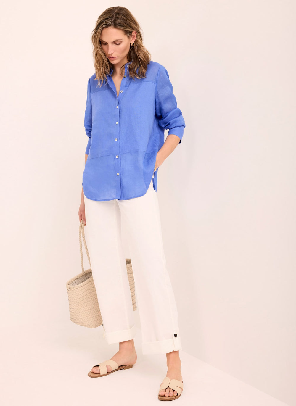 White Cropped Wide Chino Trousers