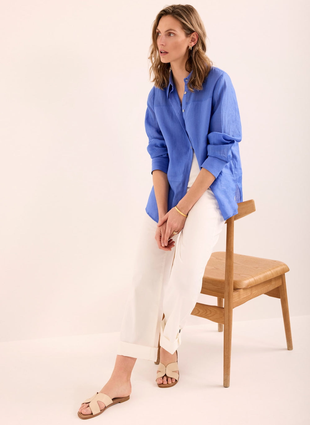 White Cropped Wide Chino Trousers