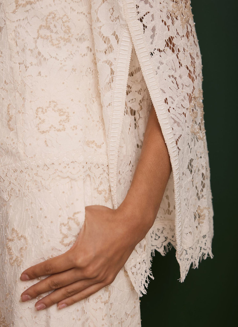 Cream Embellished Lace Wide Trousers