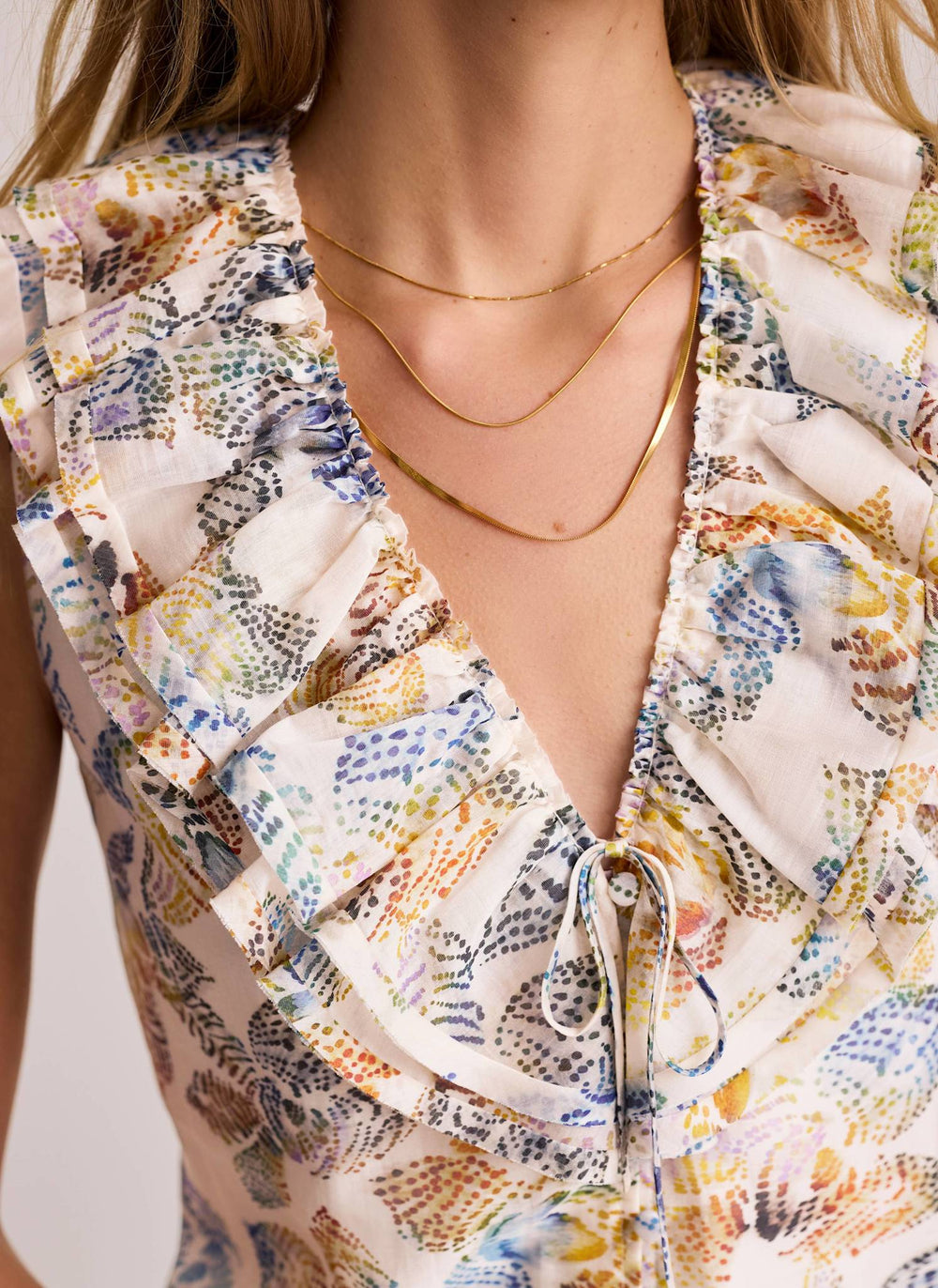 Cream Floral Print Ruffle Top