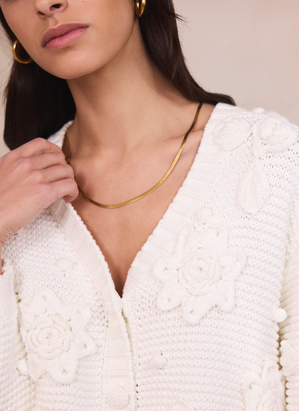 Cream Applique Flower Cardigan