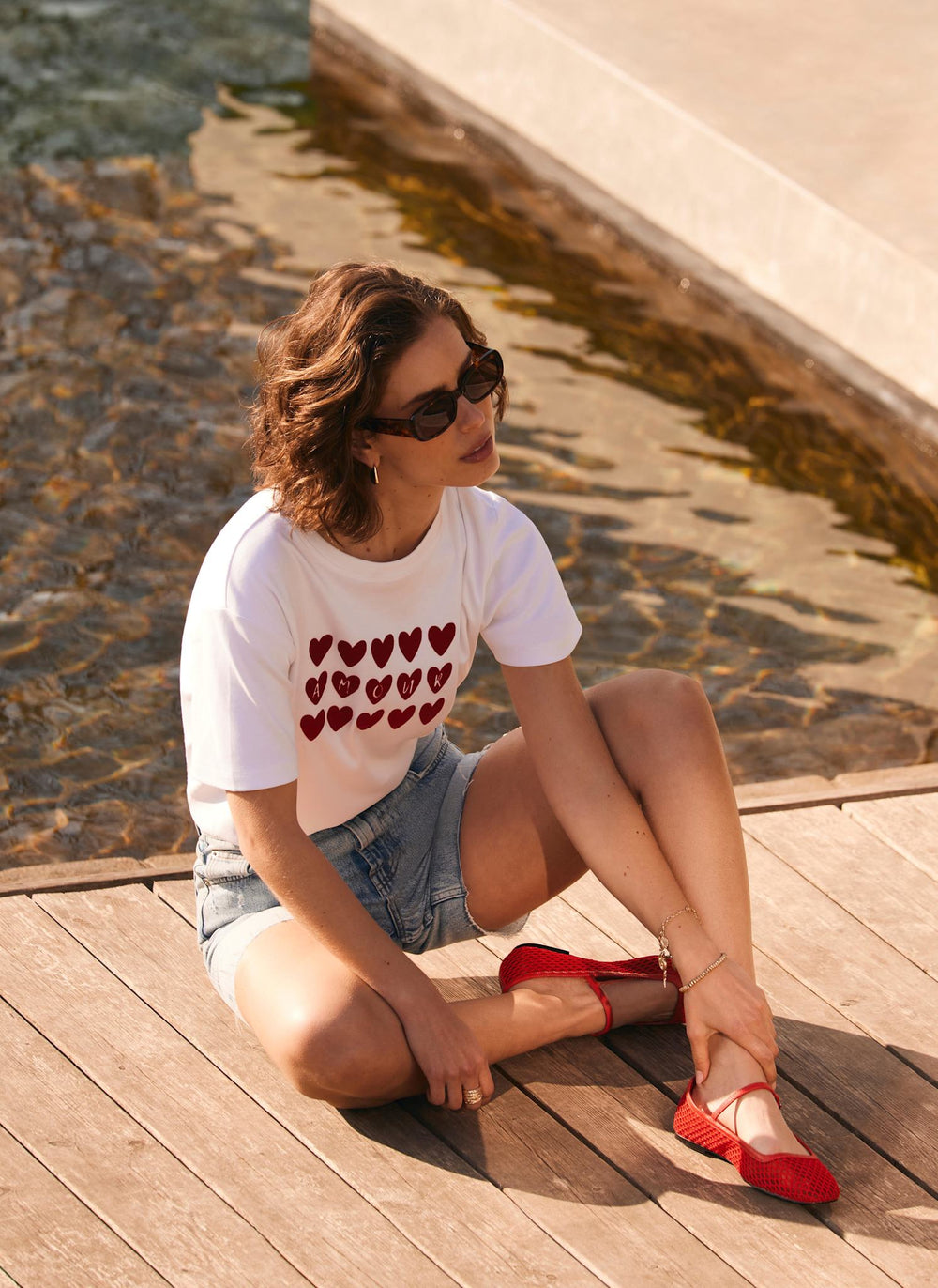White Cotton Heart Graphic T-Shirt