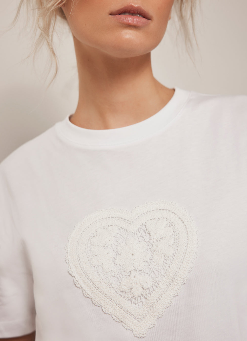 White Crochet Heart T-Shirt