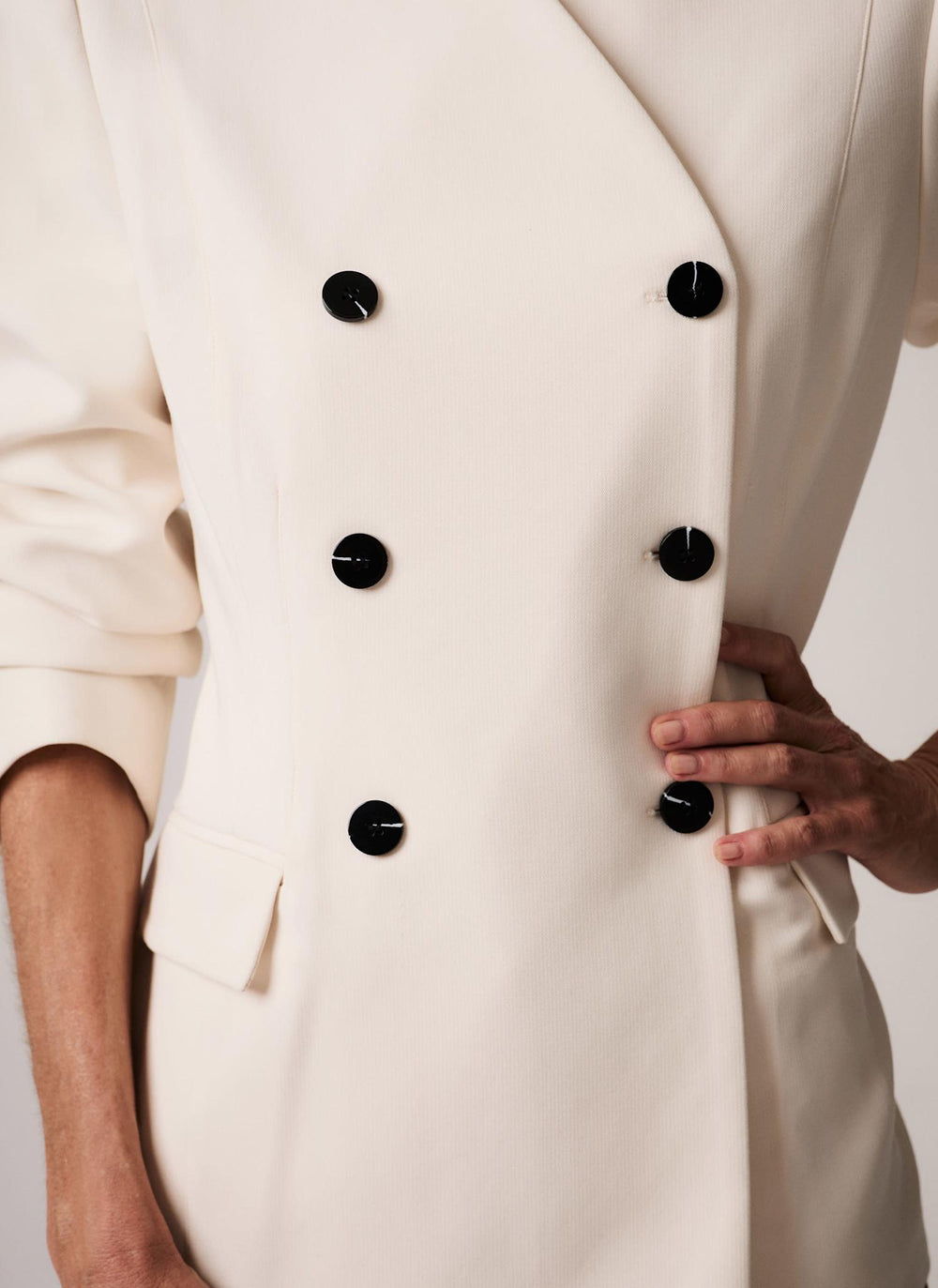 Cream Sculpted Double Breasted Blazer