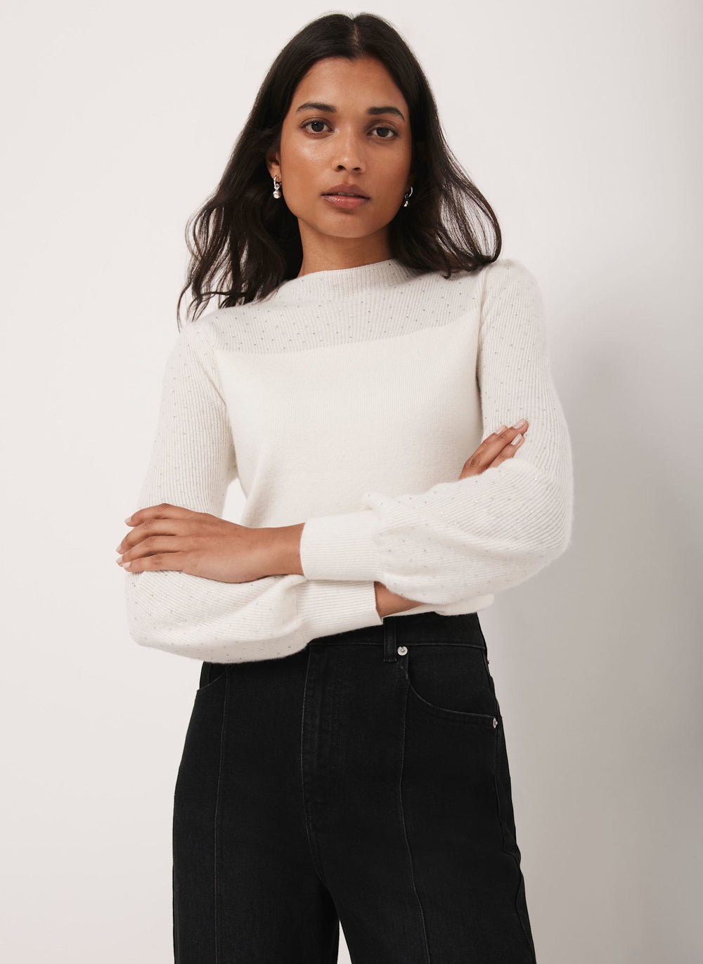 Cream Embellished Wool Blend Knit