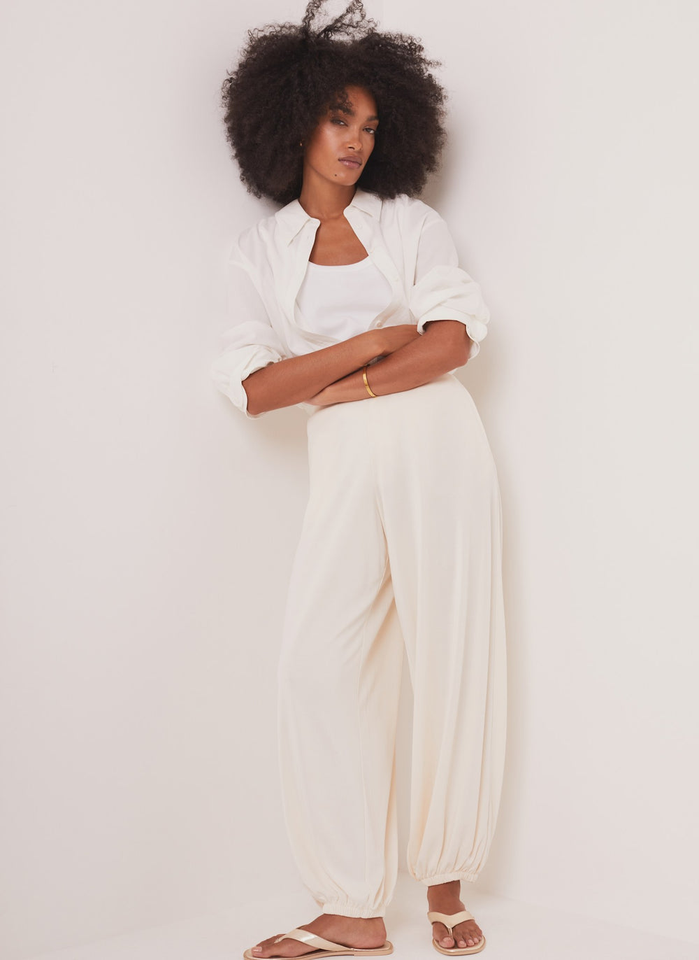 Cream Jersey Balloon Trousers