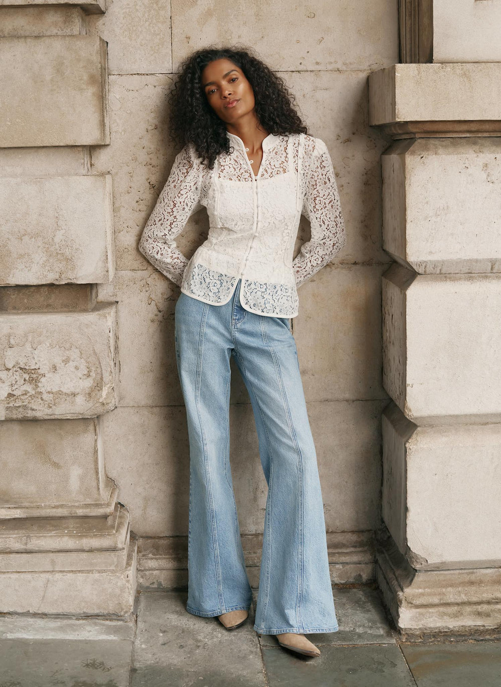 White Lace Military Blouse