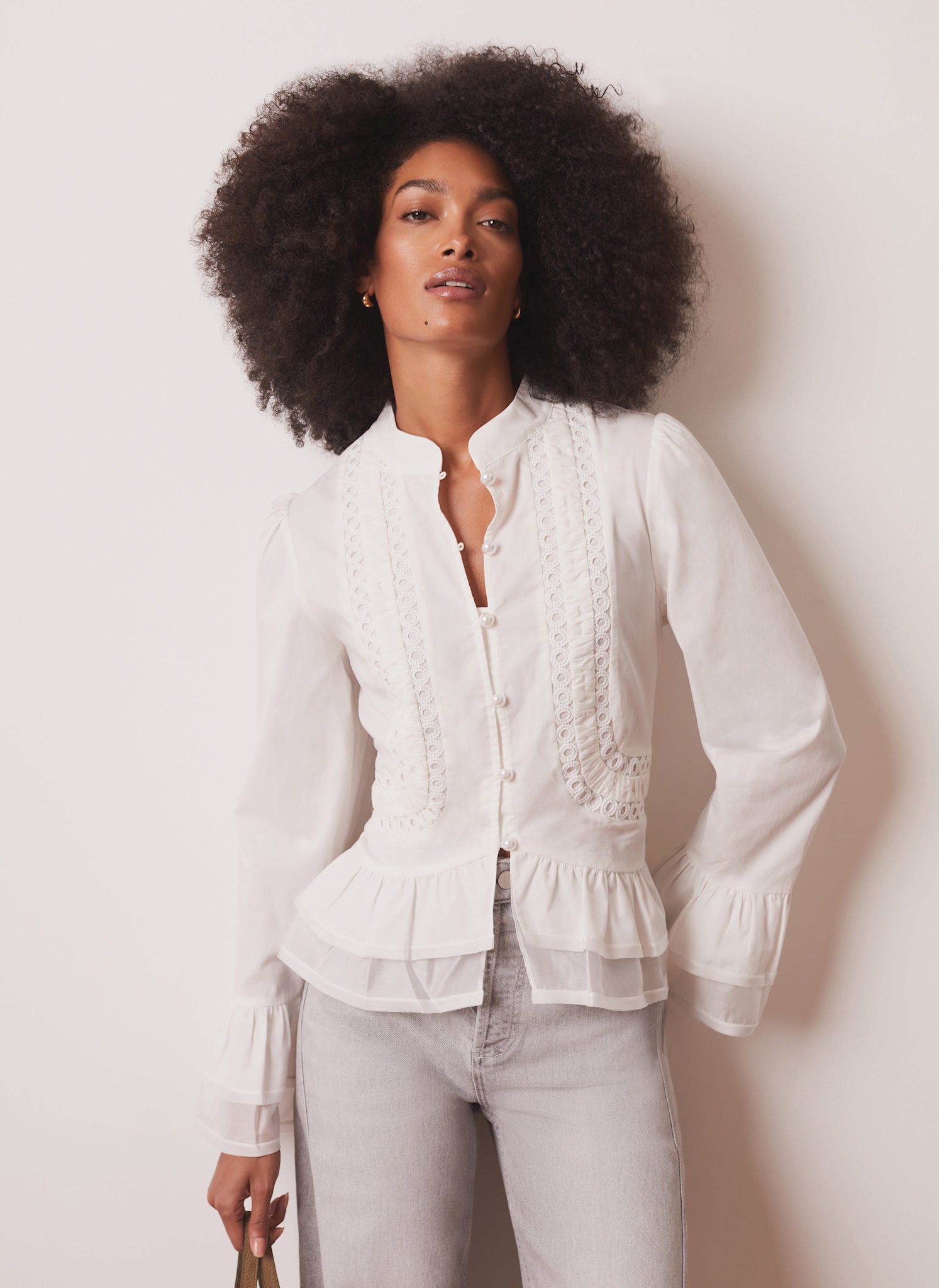 Cream Lace Ruffle Blouse – Mint Velvet