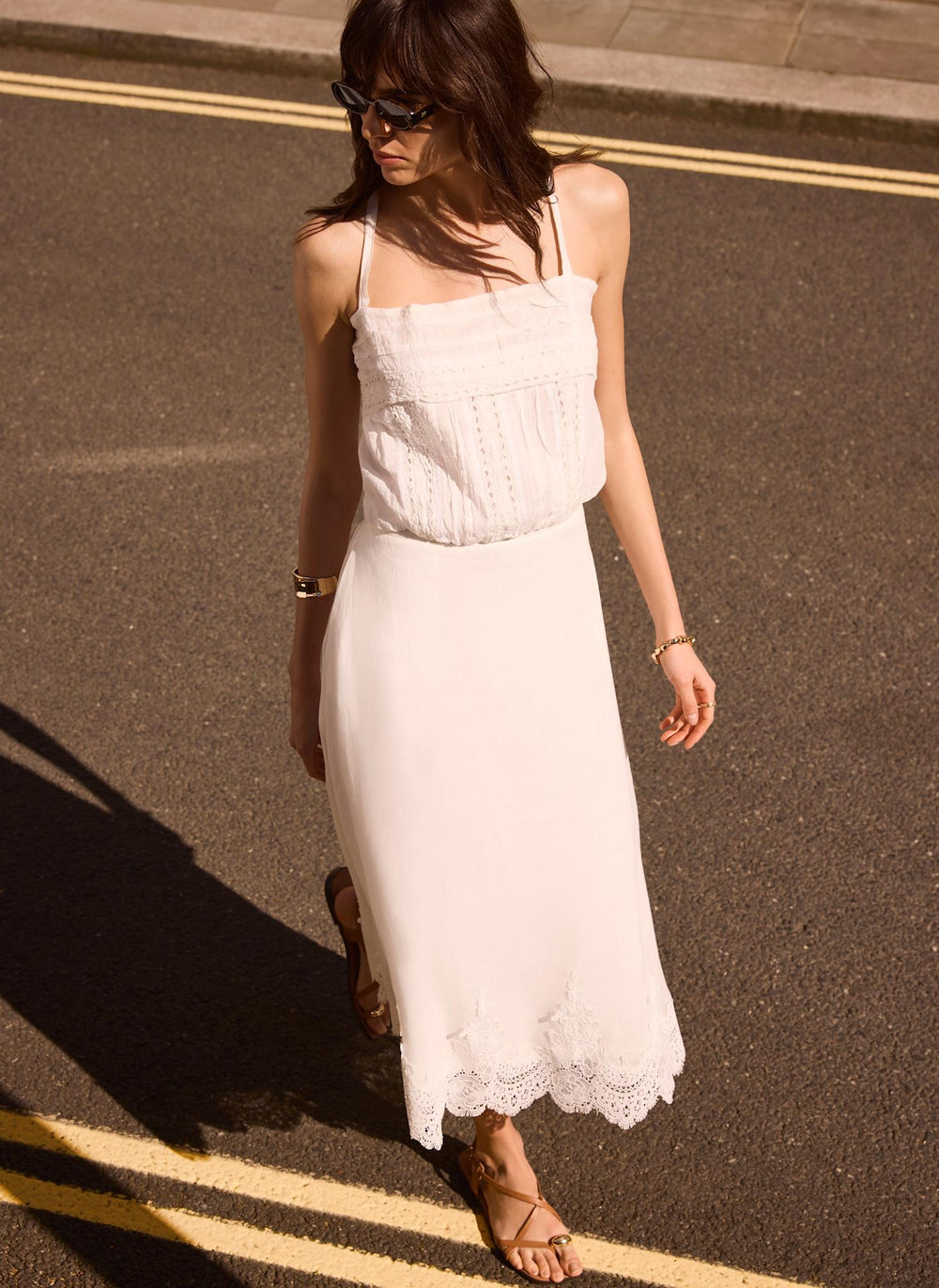 White Cotton Lace Trim Camisole Top