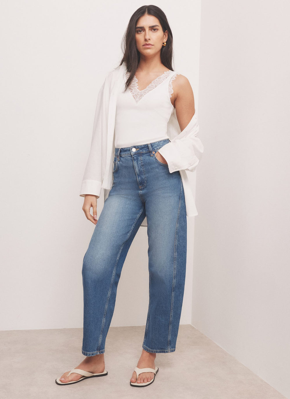 White Cotton Blend Lace Detail Top