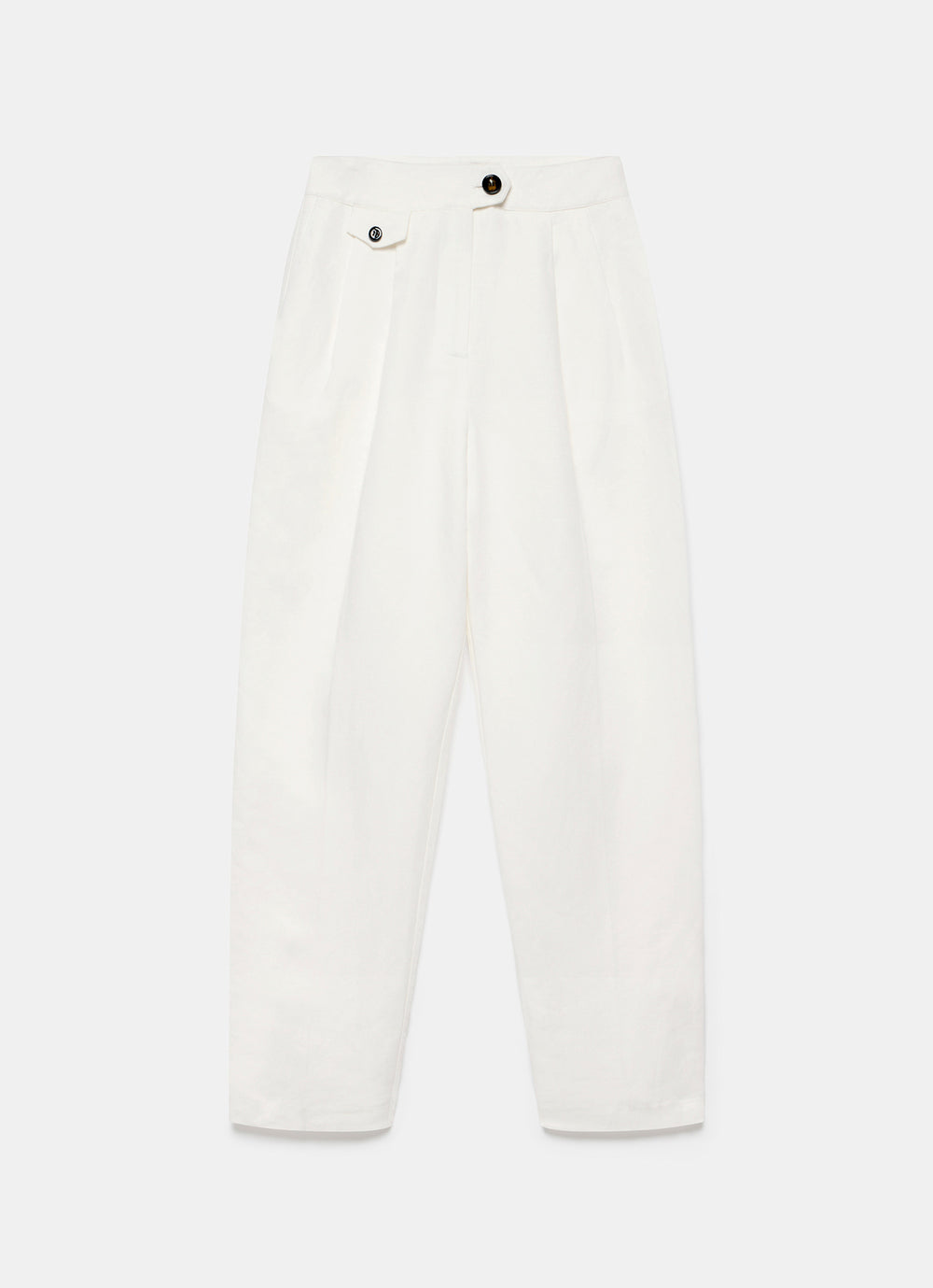 White Linen Blend Barrel Trousers
