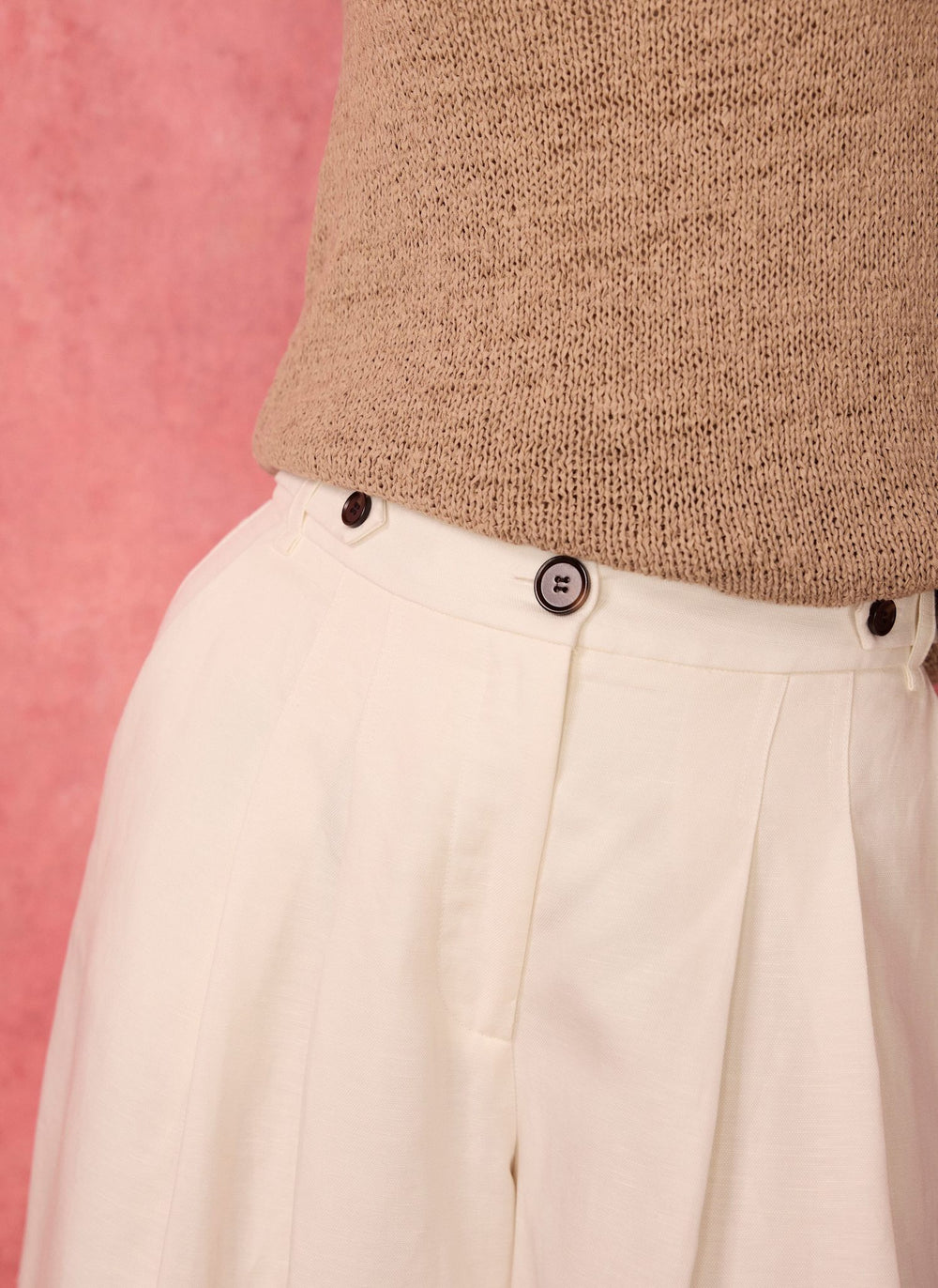 Cream Linen Blend Cropped Trousers