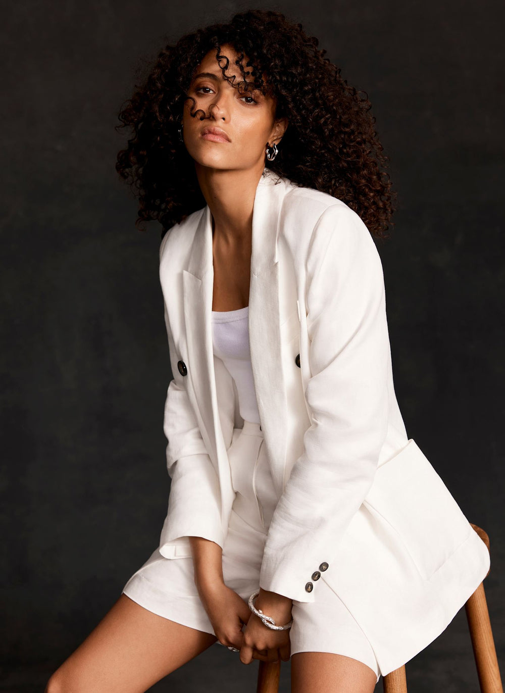 White Linen Blend Tailored Shorts